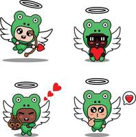 vector illustration cartoon animal mascot costume character frog cupid set bundle