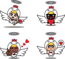 vector illustration cartoon animal mascot costume character chicken cupid set bundle