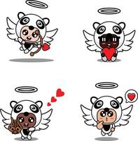 vector ilustración dibujos animados animal mascota disfraz personaje panda Cupido conjunto haz