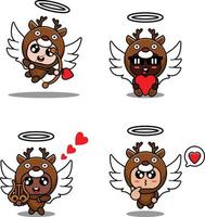 vector ilustración dibujos animados animal mascota disfraz personaje ciervo Cupido conjunto haz