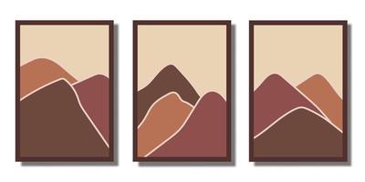 Hand drawn boho mountain wall art set vector