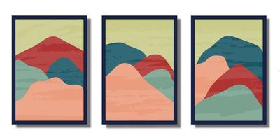 Hand drawn boho mountain wall art set vector