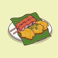 Nasi lemak a traditional food with chili on bakwan vector