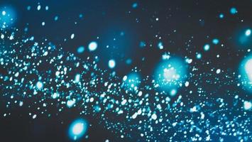 Blue white glowing dust particles flow on dark background, blurred tech webpage header design photo