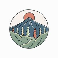 The mountain and maroon sun outdoor vector for t-shirt, sticker, and badge design