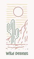 Wild desert mono line art design for t-shirt, badge, patch, sticker, etc vector