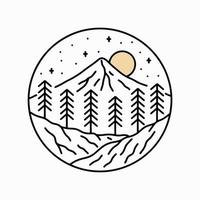 The mountain camping outdoor mono line vector for t-shirt, sticker, and badge design