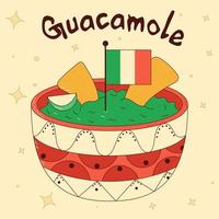Mexican traditional food. Guacamole. Vector illustration in hand drawn style