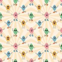 Groovy hippie Happy Easter seamless pattern. Easter backgrounds in trendy retro 60s 70s cartoon style. vector