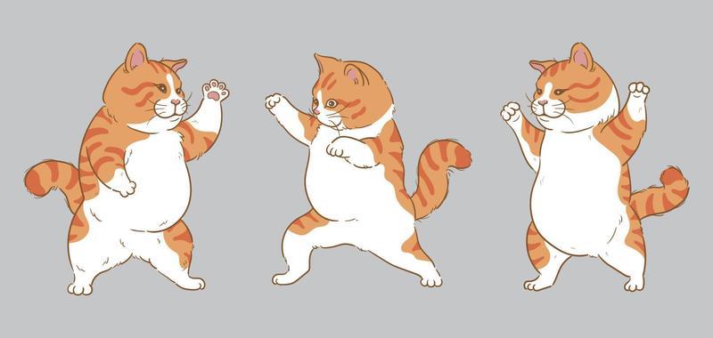 Cartoon happy funny pose orange cat set