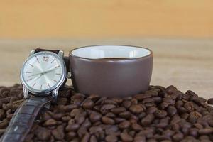 Coffee time concept ,Coffee beans and coffee cup photo