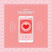 Music player on mobile phone screen.  Happy Valentines day card vector