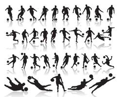 silhouettes of soccer players with the ball vector