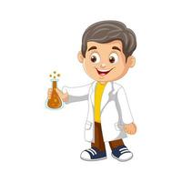 Vector cartoon boy scientist holding test tube