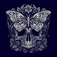 a skull with delicate butterfly wings, representing transformation and the fleeting nature of life. A fusion of beauty and death vector