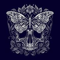 a skull with delicate butterfly wings, representing transformation and the fleeting nature of life. A fusion of beauty and death vector