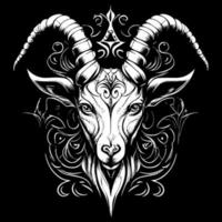 The goat head illustration is a captivating portrayal of this domesticated animal, featuring its striking horns and expressive eyes vector