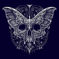 a skull with delicate butterfly wings, representing transformation and the fleeting nature of life. A fusion of beauty and death vector