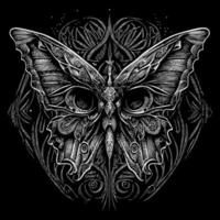 This artwork showcases a stunning black butterfly with intricate details and delicate lines. A striking contrast of light and dark creates a beautiful image vector