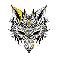 a striking Kitsune fox mask with intricate details. The mask is a symbol of transformation and trickery in Japanese mythology vector