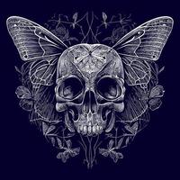 un cráneo con delicado mariposa alas, representando transformación y el fugaz naturaleza de vida. un fusión de belleza y muerte vector