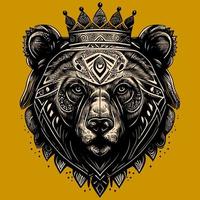 esta diseño caracteristicas un majestuoso oso cabeza adornado con un corona, simbolizando fortaleza, coraje, y realeza. el intrincado detalles y negrita líneas crear un poderoso imagen vector