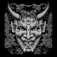 This Japan Hannya mask line art drawing depicts the haunting and captivating expression of the traditional Noh theater mask with intricate line work vector