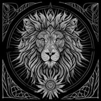 Stunning drawing portrays the majestic head of a lion adorned with a crown,symbolizing power and royalty. intricate details bring this regal creature to life, creating a truly captivating piece of art vector