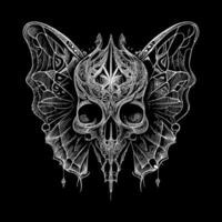 This tattoo features a skull with delicate butterfly wings, representing transformation and the fleeting nature of life. A fusion of beauty and death vector