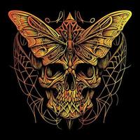 This tattoo features a skull with delicate butterfly wings, representing transformation and the fleeting nature of life. A fusion of beauty and death vector