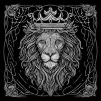 maravilloso dibujo retrata el majestuoso cabeza de un león adornado con un corona,simbolizando poder y realeza. intrincado detalles traer esta real criatura a vida, creando un verdaderamente cautivador pedazo de Arte vector