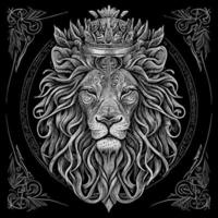 Stunning drawing portrays the majestic head of a lion adorned with a crown,symbolizing power and royalty. intricate details bring this regal creature to life, creating a truly captivating piece of art vector