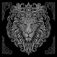 Stunning drawing portrays the majestic head of a lion adorned with a crown,symbolizing power and royalty. intricate details bring this regal creature to life, creating a truly captivating piece of art vector