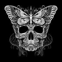 a skull with delicate butterfly wings, representing transformation and the fleeting nature of life. A fusion of beauty and death vector