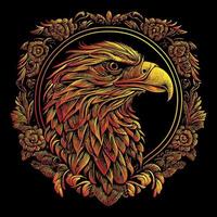 This illustration portrays the fierce and majestic head of an American eagle, with piercing eyes, sharp beak, and detailed feathers. A symbol of power and freedom vector