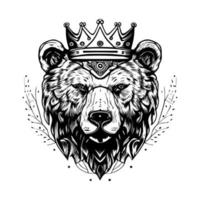 This design features a majestic bear head adorned with a crown, symbolizing strength, courage, and royalty. The intricate details and bold lines create a powerful image vector