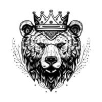 This design features a majestic bear head adorned with a crown, symbolizing strength, courage, and royalty. The intricate details and bold lines create a powerful image vector