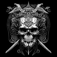 Japanese samurai skull illustration is a powerful and intimidating depiction of a warrior's head, adorned with traditional samurai armor and weapons vector