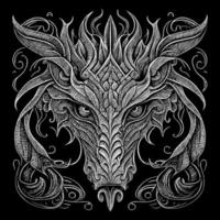 dragon head illustration is a striking depiction of this mythical creature, captures the power and mystery of the dragon, a symbol of strength and majesty vector