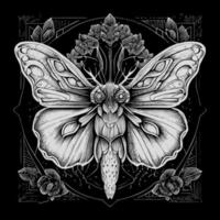 The death's head moth illustration in line art is a strikingly beautiful and intricate representation of this iconic species, capturing its unique features and patterns with precise lines and shading vector