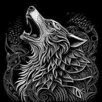 The angry wolf head line art illustration is a stunningly detailed portrayal of the fierce and majestic animal, capturing its intense expression and sharp features with precise lines and shading vector