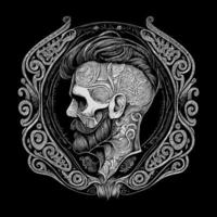 Skull with beard and scissors Royalty Free Vector Image