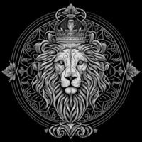 Stunning drawing portrays the majestic head of a lion adorned with a crown,symbolizing power and royalty. intricate details bring this regal creature to life, creating a truly captivating piece of art vector