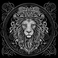 Stunning drawing portrays the majestic head of a lion adorned with a crown,symbolizing power and royalty. intricate details bring this regal creature to life, creating a truly captivating piece of art vector