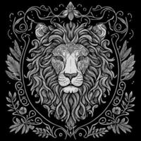 Stunning drawing portrays the majestic head of a lion adorned with a crown,symbolizing power and royalty. intricate details bring this regal creature to life, creating a truly captivating piece of art vector