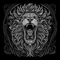 Stunning drawing portrays the majestic head of a lion adorned with a crown,symbolizing power and royalty. intricate details bring this regal creature to life, creating a truly captivating piece of art vector