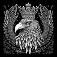 This illustration portrays the fierce and majestic head of an American eagle, with piercing eyes, sharp beak, and detailed feathers. A symbol of power and freedom vector