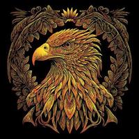 This illustration portrays the fierce and majestic head of an American eagle, with piercing eyes, sharp beak, and detailed feathers. A symbol of power and freedom vector
