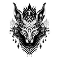 a striking Kitsune fox mask with intricate details. The mask is a symbol of transformation and trickery in Japanese mythology vector