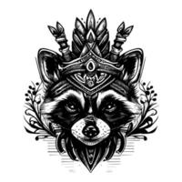 Raccoon head illustration charming depiction of this woodland creature. Its expression is curious and mischievous, and its fur is rendered in intricate detail vector